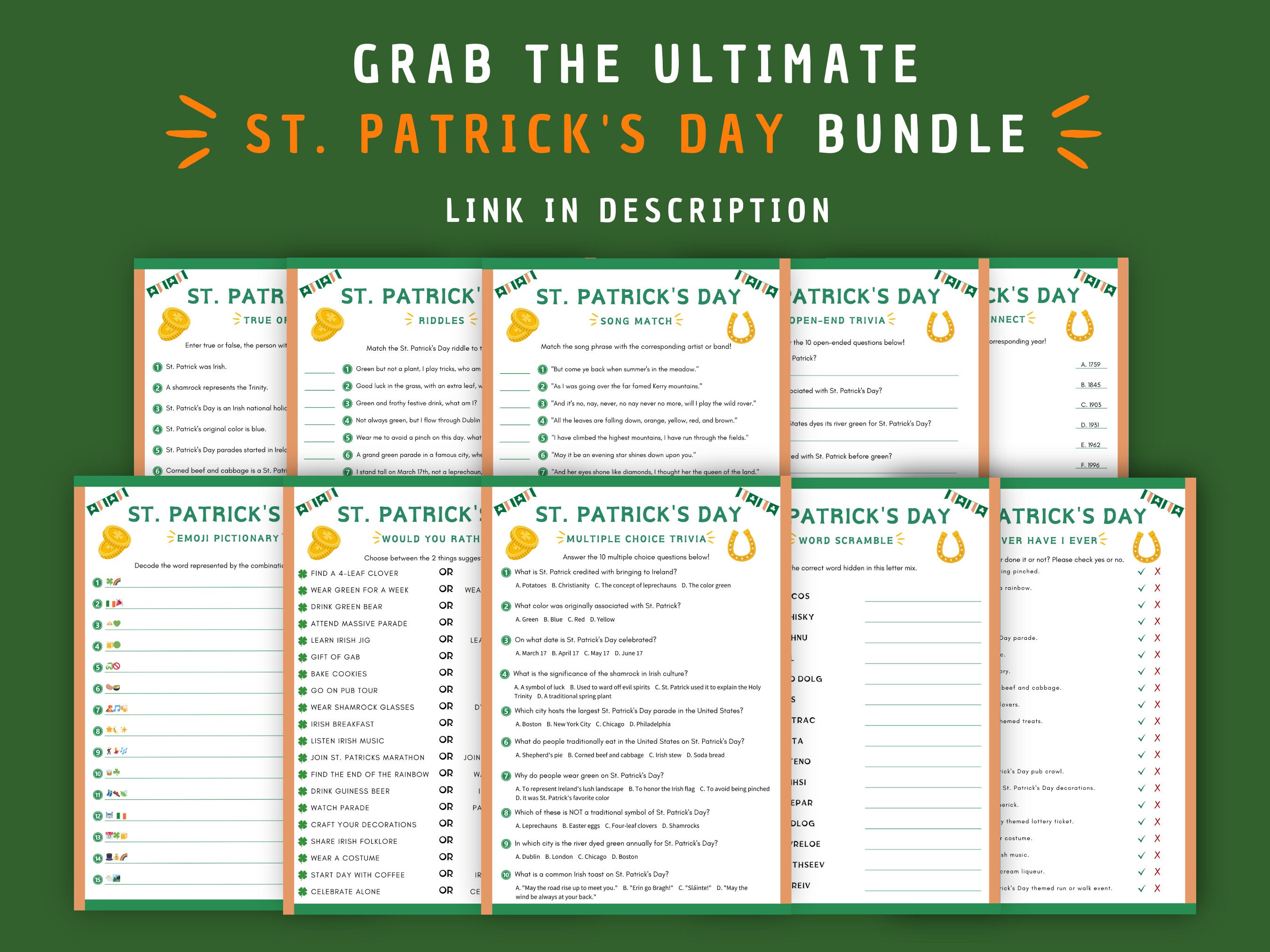 St. Patrick's Day Emoji Pictionary Game | Instant Download | Fun ...