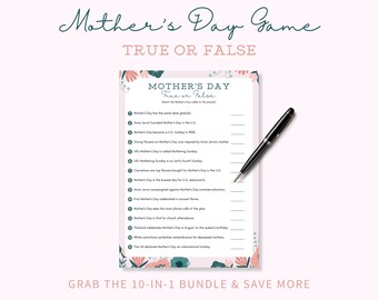 Mother's Day True or False Game: Fun Mom Trivia (Digital Download)