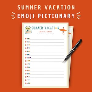 Summer Vacation Emoji Pictionary Game: Fun Printable Activity (Instant Download)