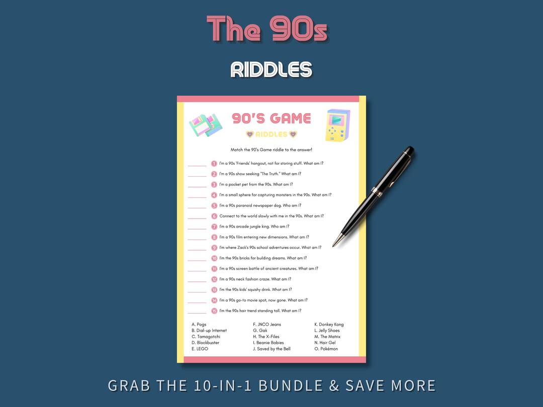 90s Riddles Game, Printable Nostalgia Quiz PDF, Instant Download Retro ...