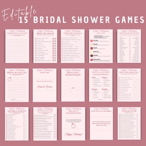 Pink & Red Bachelorette Party Games Bundle: 15 Printable Bridal Shower Games (Editable Canva)
