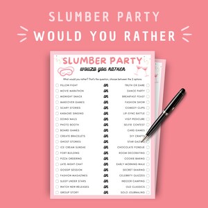 Slumber Party Game: Would You Rather Printable (Digital Download)
