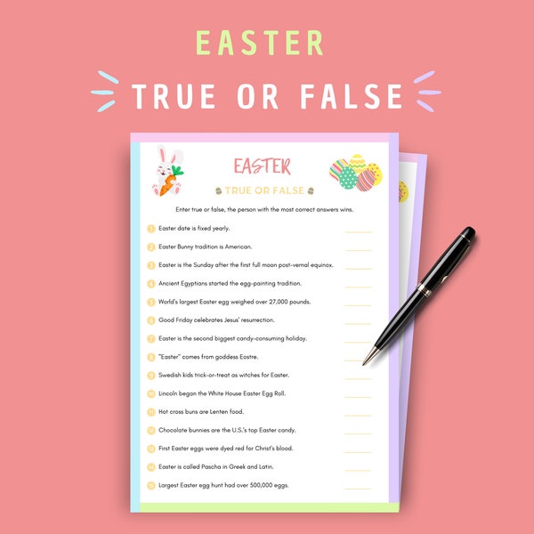 Easter True or False Trivia Game | 15 Fun Statements | Instant Download Printable | Easter Family Activity | Easter Holiday Activity