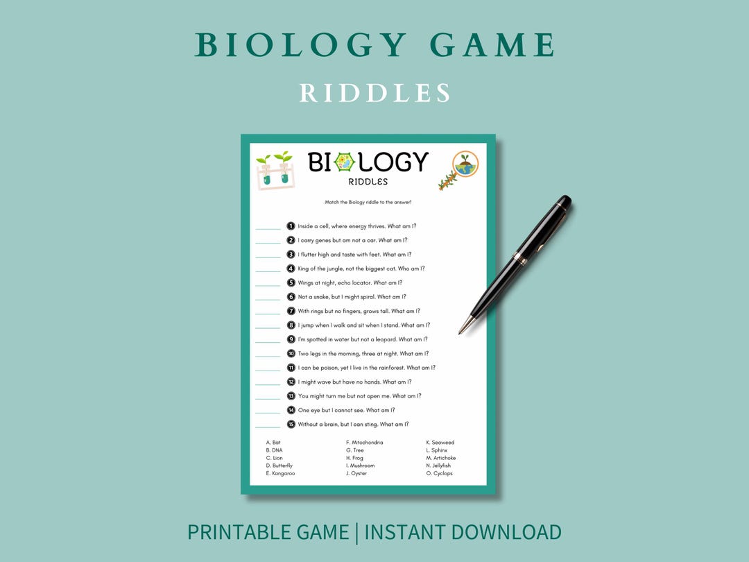 Printable Biology Riddles Game | Digital Download | Fun Student Game ...