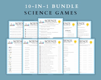 Printable Science 10-in-1 Games Bundle, Digital Download, Fun Student Trivia Games, College Science Games, Educational Printable Games Gifts