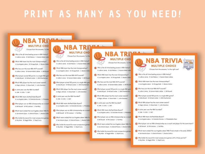 Basketball Trivia of 10 Questions | Printable Family Game | Digital ...