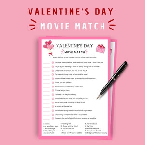 Printable Movie Match Game for Valentine's Day | Romantic Film Trivia | Couples Quiz Night | Love-Themed Party Game | Valentine Day Activity