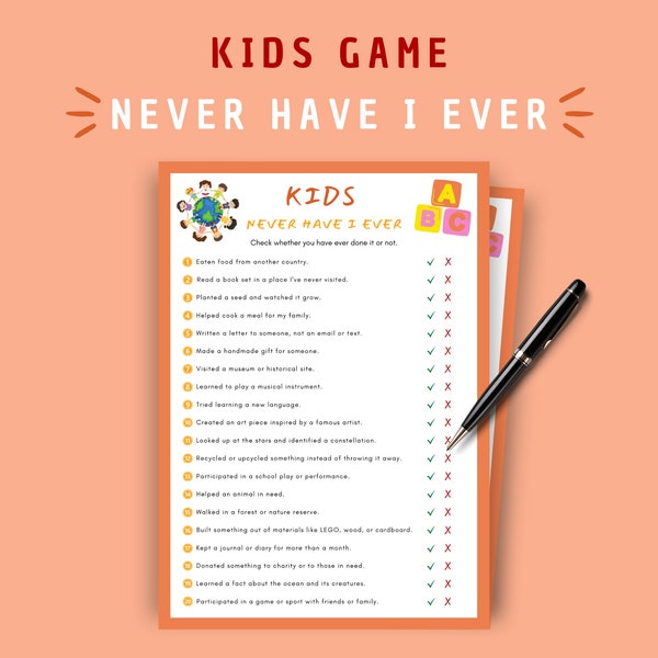 Kids Never Have I Ever | Instant Download | Printable Kids Game for Family | Child-Friendly Trivia | Perfect Printable Gifts & Party Game