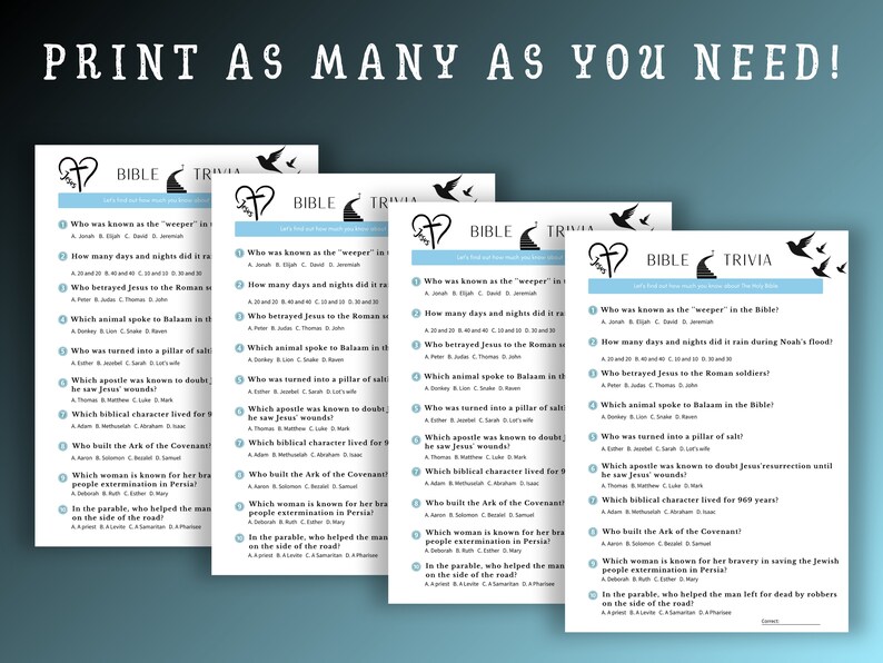 Printable Bible Trivia Christian Multiple Choice (Instant Download) - Etsy