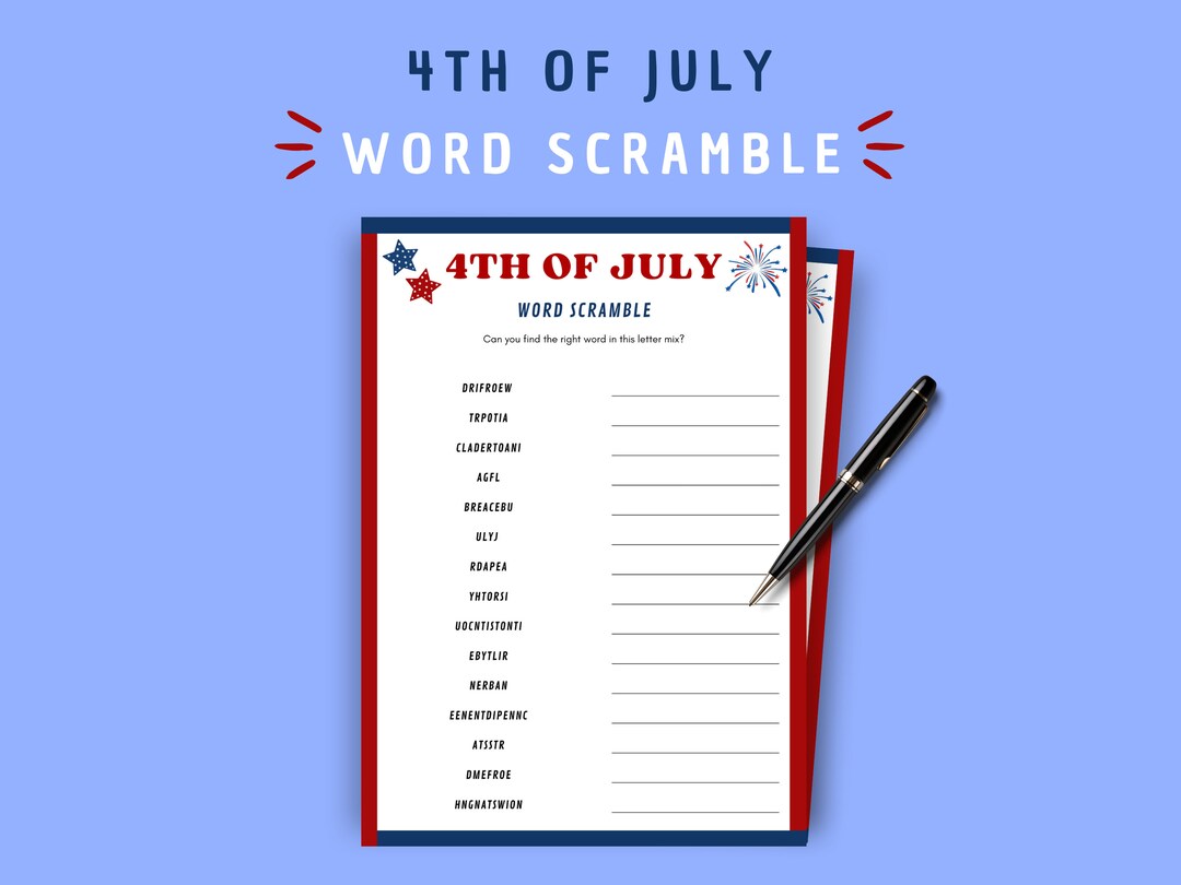 4th of July Word Scramble Game Printable Family Game Patriotic Party ...