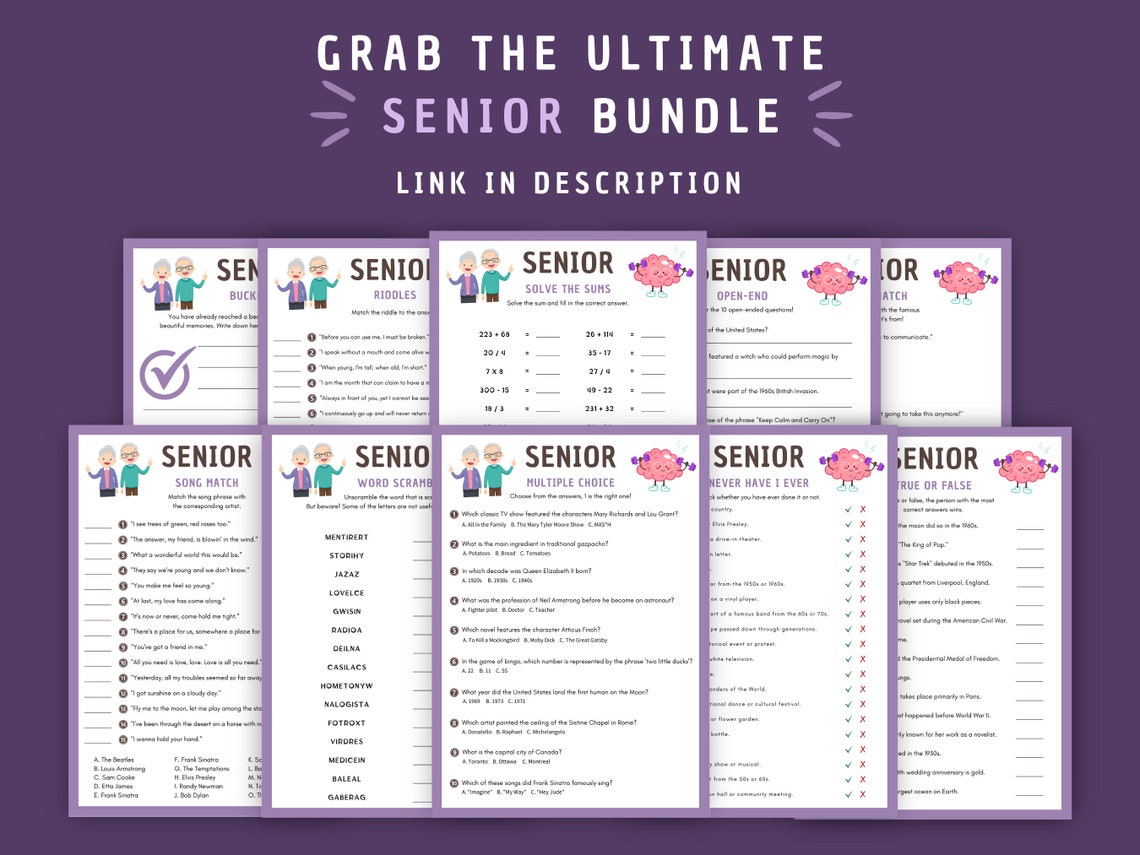 Senior Riddles Game for Elderly, Instant Download, Printable Brain ...