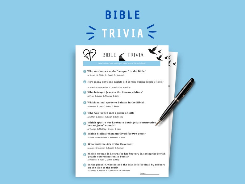 Printable Bible Trivia | Christian Multiple Choice Questions ...