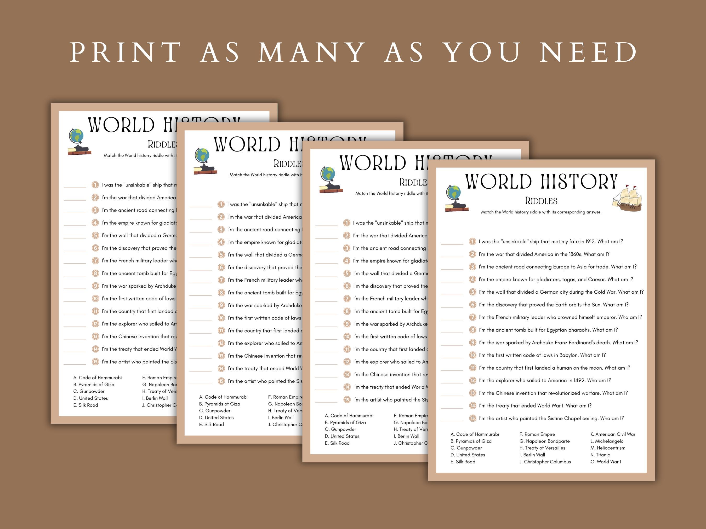 World History Games Bundle: Printable Trivia & Activities (digital ...
