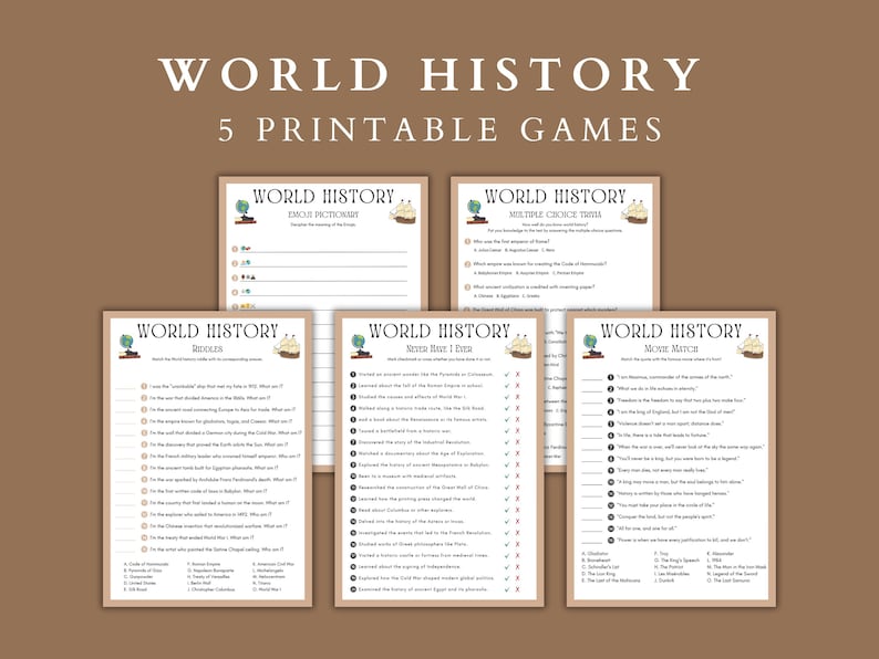 World History Games Bundle: Printable Trivia Quiz Set (digital Download ...