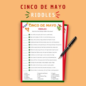 Cinco de Mayo Riddles Game, Printable Trivia for Kids and Adults, Instant Download, Educational Fiesta Party Game, Digital Family Activity