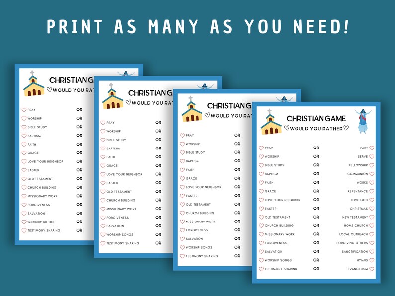 Printable Christian Would You Rather Game, Digital Download