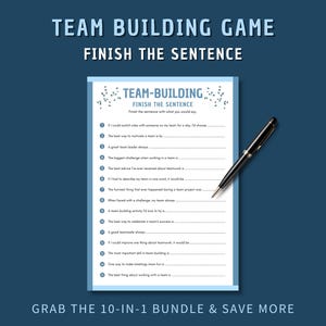 Team Building Finish the Sentence Game Printable, Office Icebreaker for Adults, Instant Download PDF, Digital Party Game, Fun Work Activity