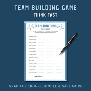 Team Building Think Fast Printable Game, Office Icebreaker Quiz for Adults, Fun Work Activity, Instant Download, PDF Digital Party Game