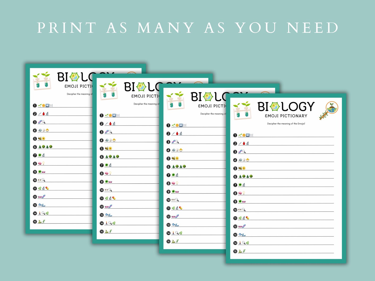 Printable Biology Emoji Pictionary Game | Digital Download | Fun ...