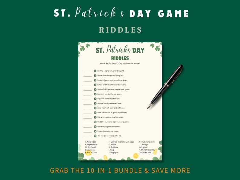 St. Patrick's Day Riddles Game: Printable Irish Trivia (digital ...