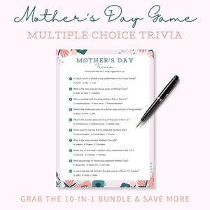 Mother&#39;s Day Trivia Game: Fun Family Quiz (Instant Download)