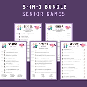 Lot de 5 jeux imprimables pour personnes âgées, anecdotes pour personnes âgées, activité familiale pour personnes âgées, cadeaux imprimables pour personnes âgées, jeux de pension, jeux amusants pour personnes âgées
