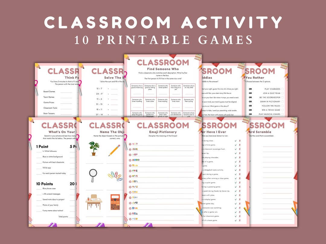 Fun Classroom Games Bundle Printable, 10 Educational Games for Kids ...