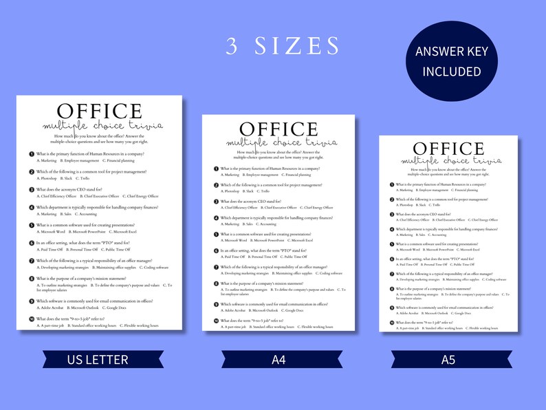 Printable Multiple Choice Trivia Office Party Game | Fun Co-worker Game | Office Party ...