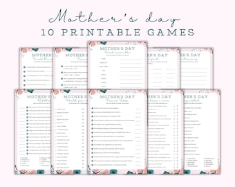 Mother&#39;s Day Games Bundle, 10 Printable Family Games for Mom, Trivia, Word Scramble, Riddles, PDF Party Game, Instant Download, Fun Activity