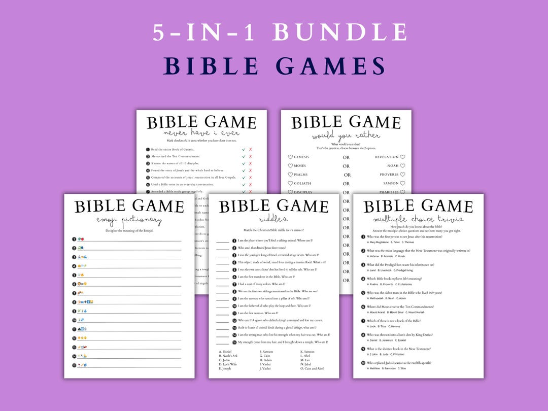 5- Bible Games Bundle, Printable Christian Games, Bible Trivia Games ...