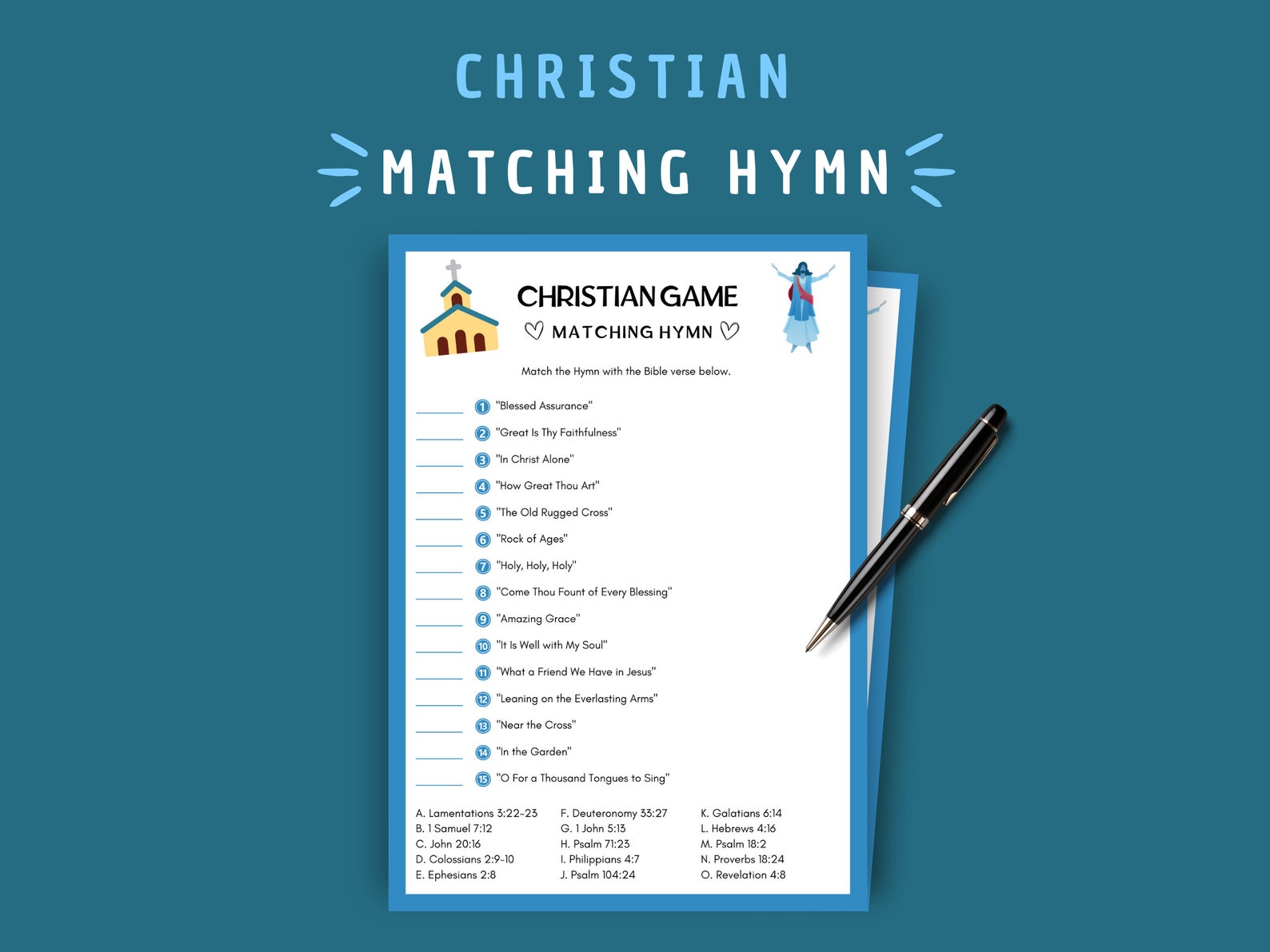 Printable Christian Hymn and Bible Verse Matching Game, Digital Download, Church Group Activity ...