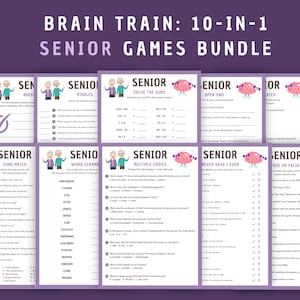 Lot de jeux 10 en 1 imprimables pour personnes âgées, jeux-questionnaires pour personnes âgées, jeux pour personnes âgées imprimables, soirée jeux en famille, cadeau à imprimer pour grands-parents