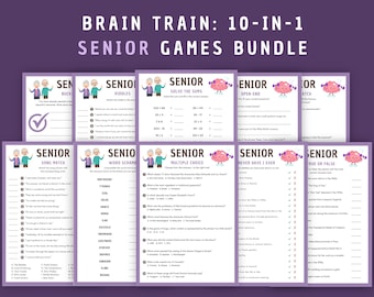 Pacote de jogos para impressão para idosos: 10 em 1 Trivia, Caça-palavras (download digital)