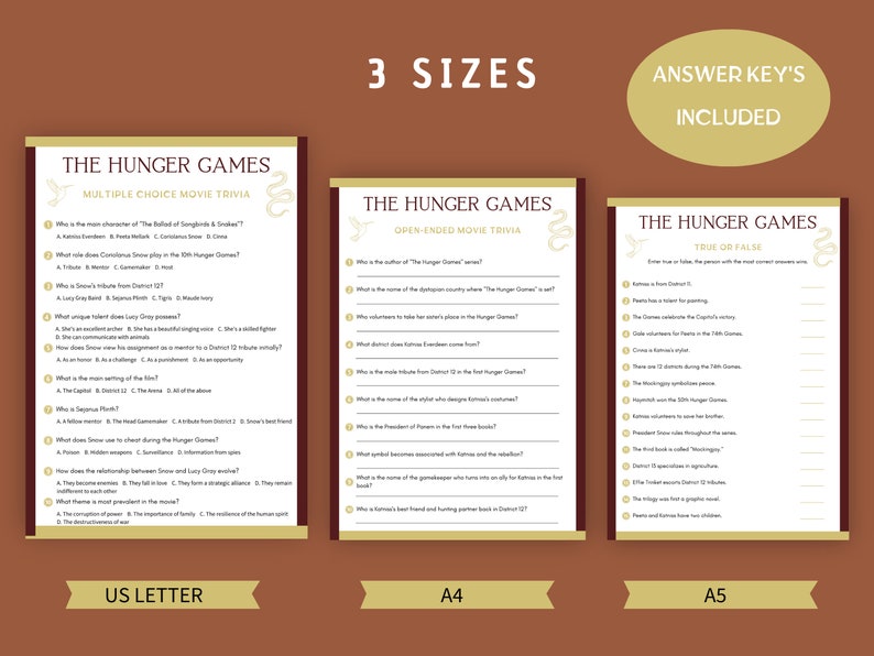 Dystopian Trilogy Trivia Game Bundle: 55 Movie Quiz Questions (digital ...