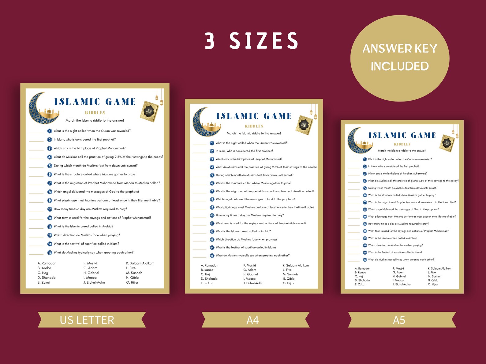 Islamic Riddles Game | Digital Download | Printable Muslims Trivia ...