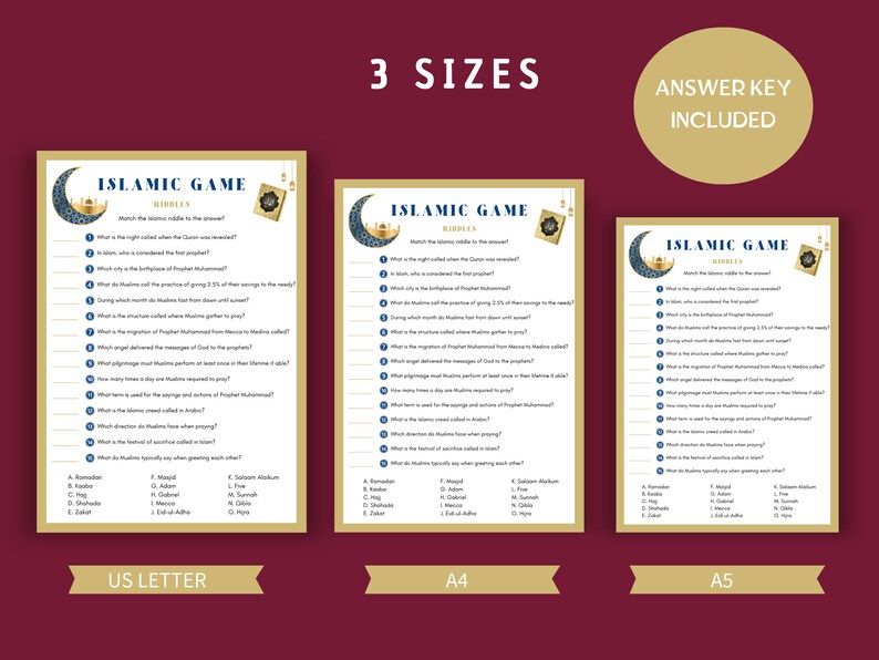 Islamic Riddles Game | Digital Download | Printable Muslims Trivia ...