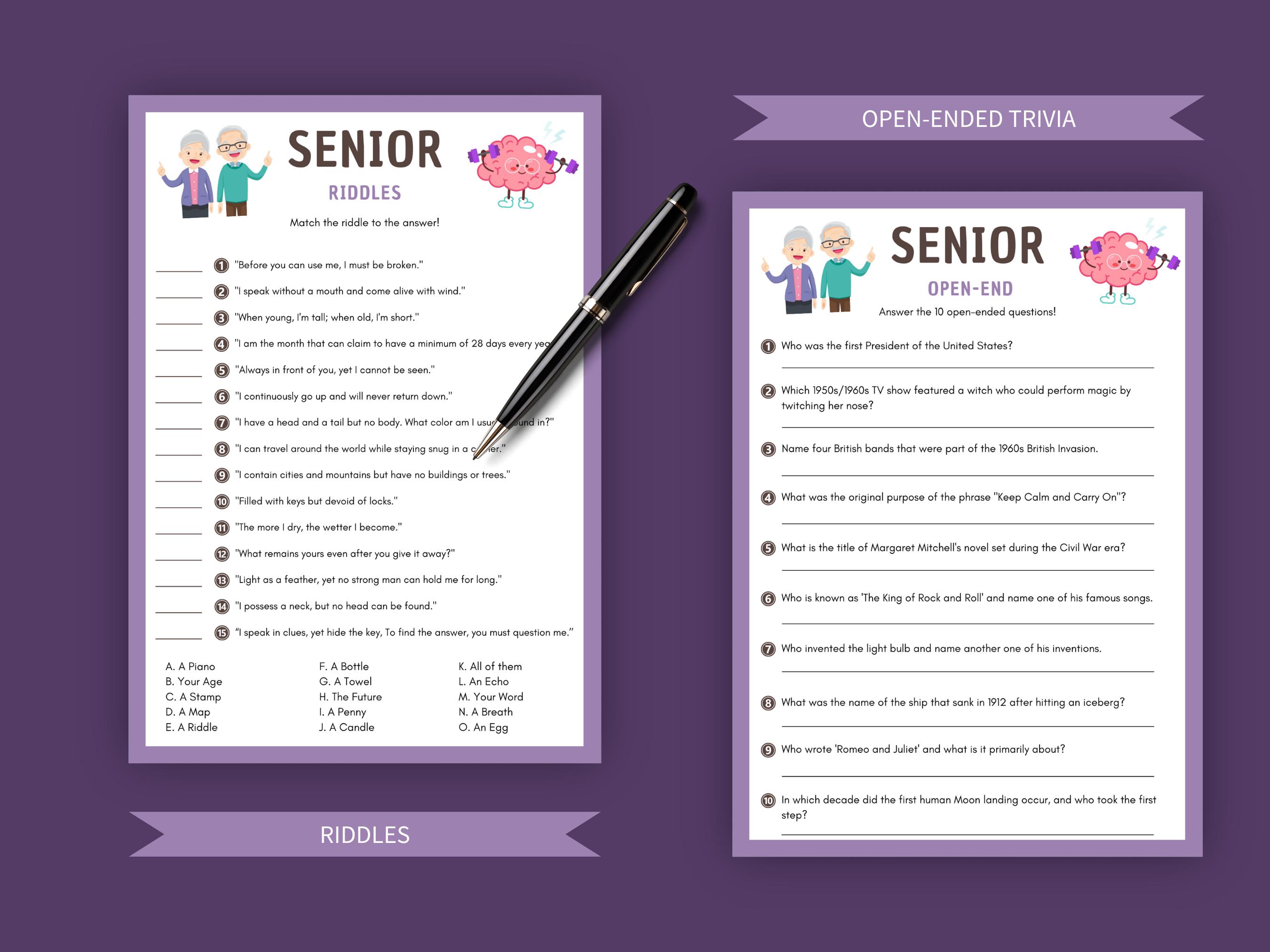 Printable Senior Games Bundle: 10-in-1 Trivia, Word Scramble (digital ...