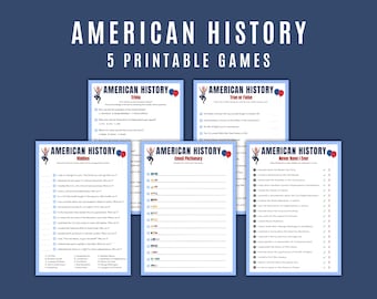 American History Games Bundle Printable, 5 Fun Educational Party Games for Family, Classroom Games, Family Trivia Night, Digital Download