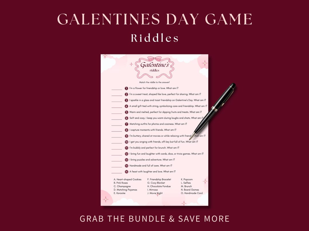 Printable Galentines Day Riddles Game, Fun Friends Party Game ...