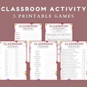 Fun Classroom Games Bundle Printable, 5 Educational Games for Kids, Digital Download PDF, Classroom Activity Sheets, Fun School Party Games