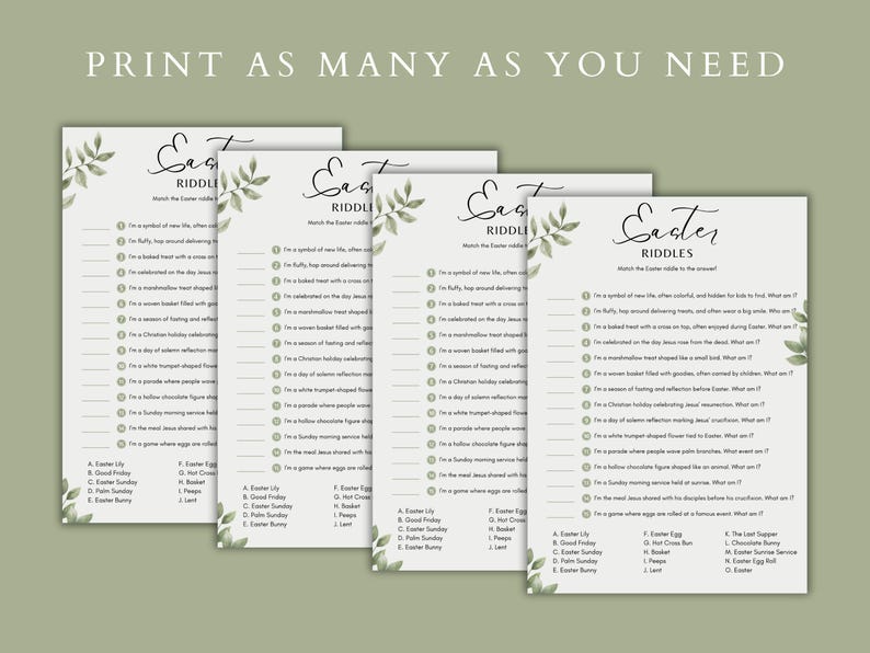 Church Easter Riddle Easter Riddles Game: Printable Spring Activity (instant Download) - Etsy
