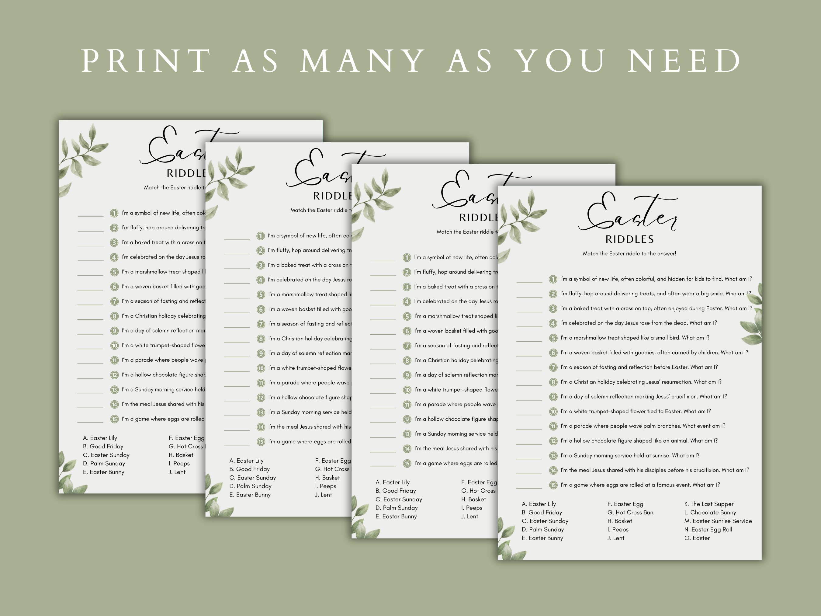 Easter Riddles Game: Printable Spring Activity (instant Download) - Etsy