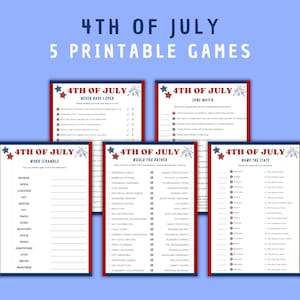 Paquete de juegos del 4 de julio: Fiesta patriótica, 5 actividades imprimibles (descarga digital)