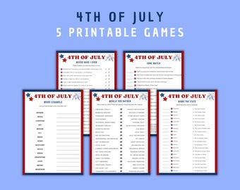 4th of July Games Bundle: Patriotic Party, 5 Printable Activities (Digital Download)