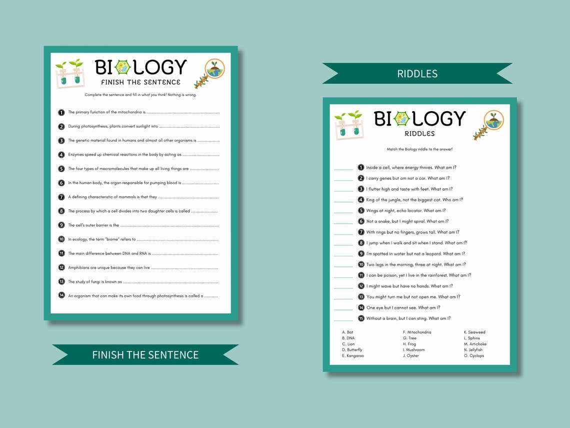 Printable Biology 10-in-1 Game Bundle Digital Download Fun Student ...