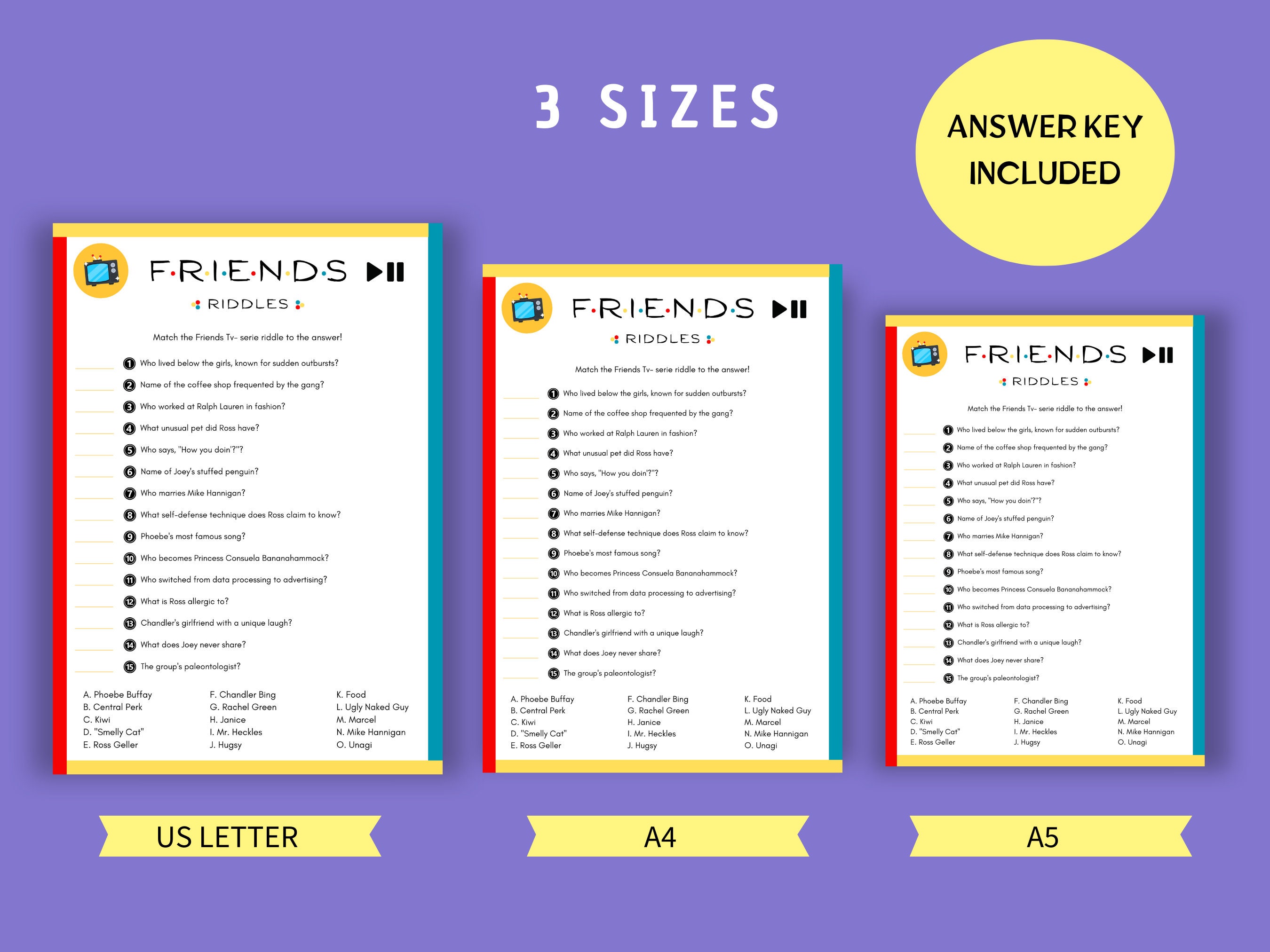 Tv Stand Riddles Friends TV Series Riddles Game: Printable Sitcom Quiz (instant Download ...