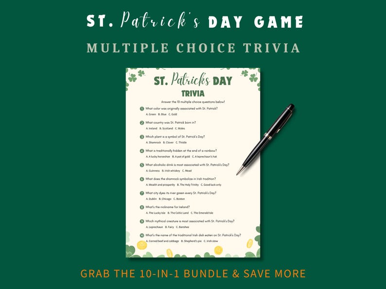 Irish Rizzes St. Patrick's Day Trivia Game: Printable Holiday Quiz (digital Download ...