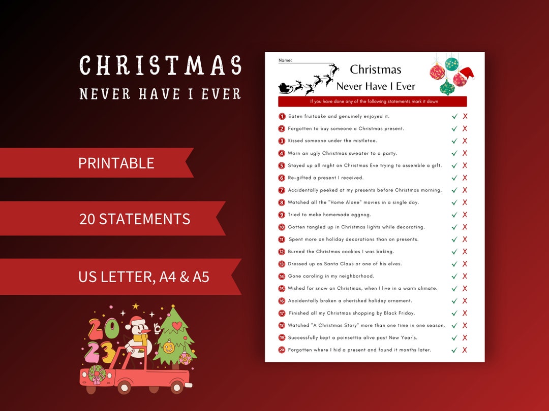 Christmas Never Have I Ever Game Festive Printable Trivia Holiday Party