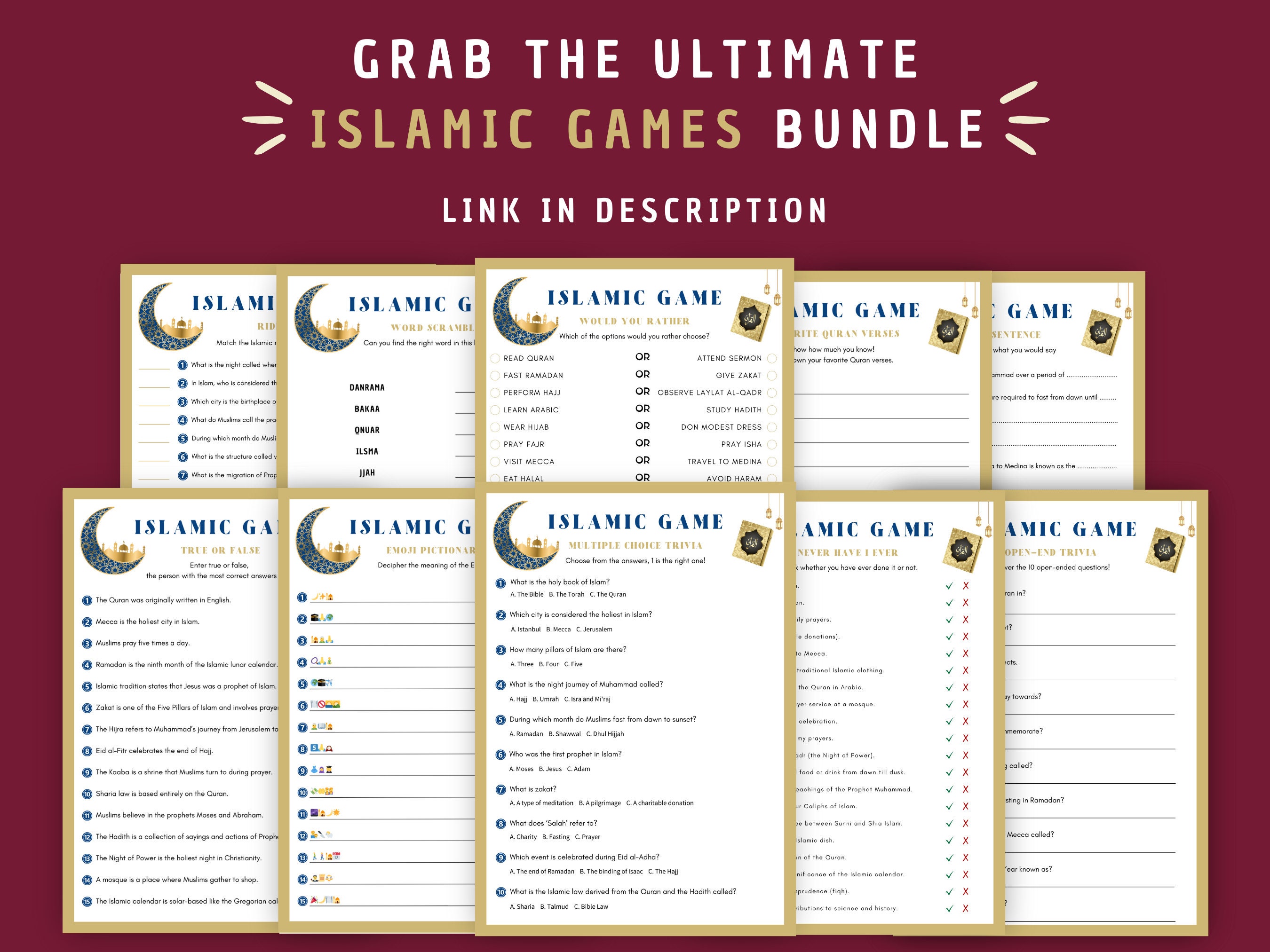 Islamic Riddles Game Digital Download Printable Muslims Trivia Family ...