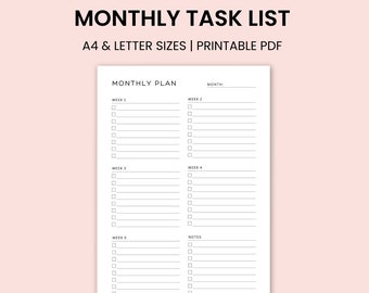 Printable Monthly Planner on Two Pages-month at a Glance-undated Monthly Inserts-a4/letter-ink ...